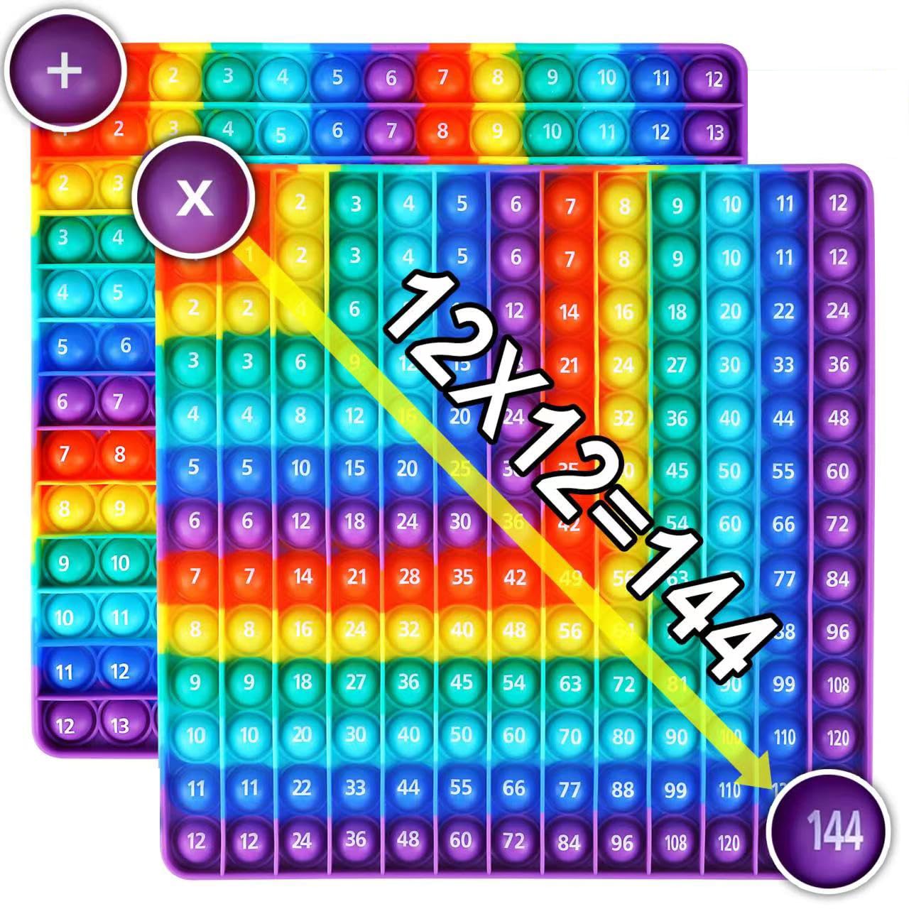 AK-SHIP Multiplication Game Table, 12 X 12 Multiplication Math Board Numbers Addition and Multiplication Table in one, Rainbow Dimple Fingertip Toys, Stress Relieving （1 Piece）