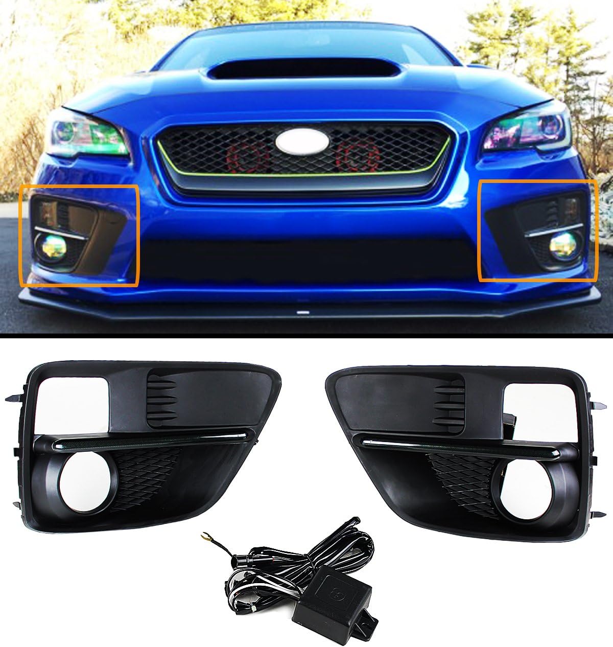 Amazon Com Va Bumper Fog Light Bezel Cover Smoke Tinted Lens White Led Strip Drl Compatible With For Wrx Sti Automotive