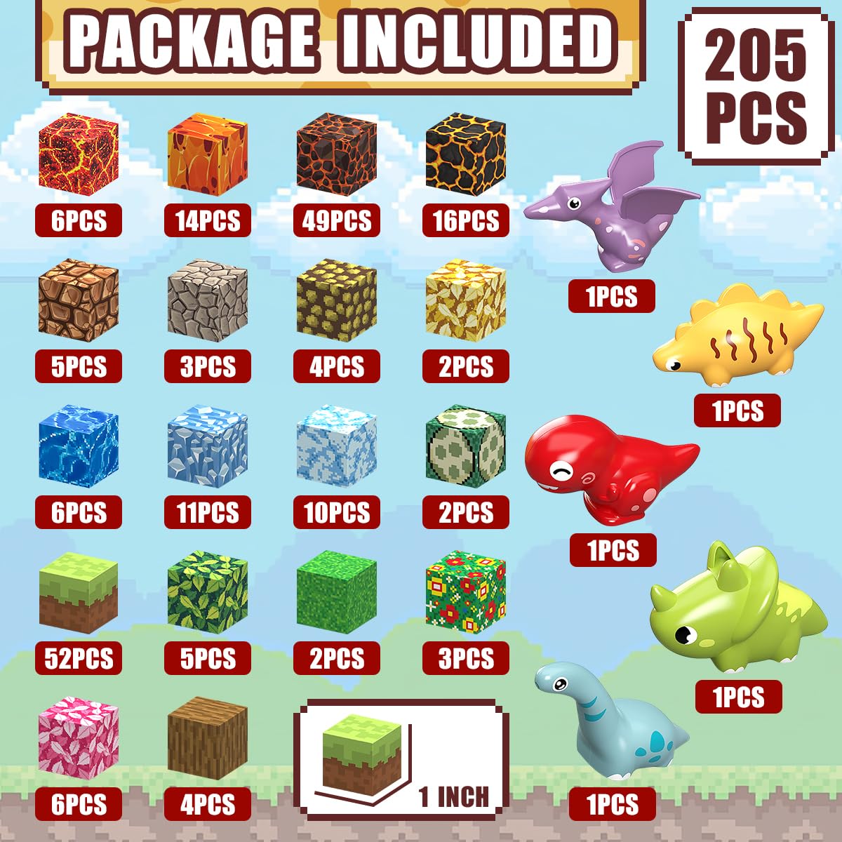 Magnetische Bausteine 205 Stück 2.5CM Dinosaurier Spielzeug Magnetic Building Blocks, Baue 3D Dinosaurier Welt Abenteuer Magnetspiel Kinderspielzeug Geschenke für Jungen Mädchen ab 3 5 6 7 9-12 Jahre 3