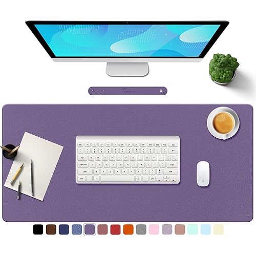 TOWWI PU Leather Desk Pad with Suede Base, Multi-Color Non-Slip Mouse Pad, 36” x 17” Waterproof Desk Writing Mat, Large Desk Blotter Protector (Violet)