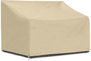 SunPatio Waterproof Patio Sofa Covers, Heavy Duty Outdoor Furniture Covers, Deep Seated Loveseat Covers with Air Vent/Closure Straps/Drawstrings, All Weather Protection, 60" L x 40" W x 32" H, Beige