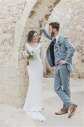 HUUTOE Mens Linen Suits 3 Piece Beach Wedding
