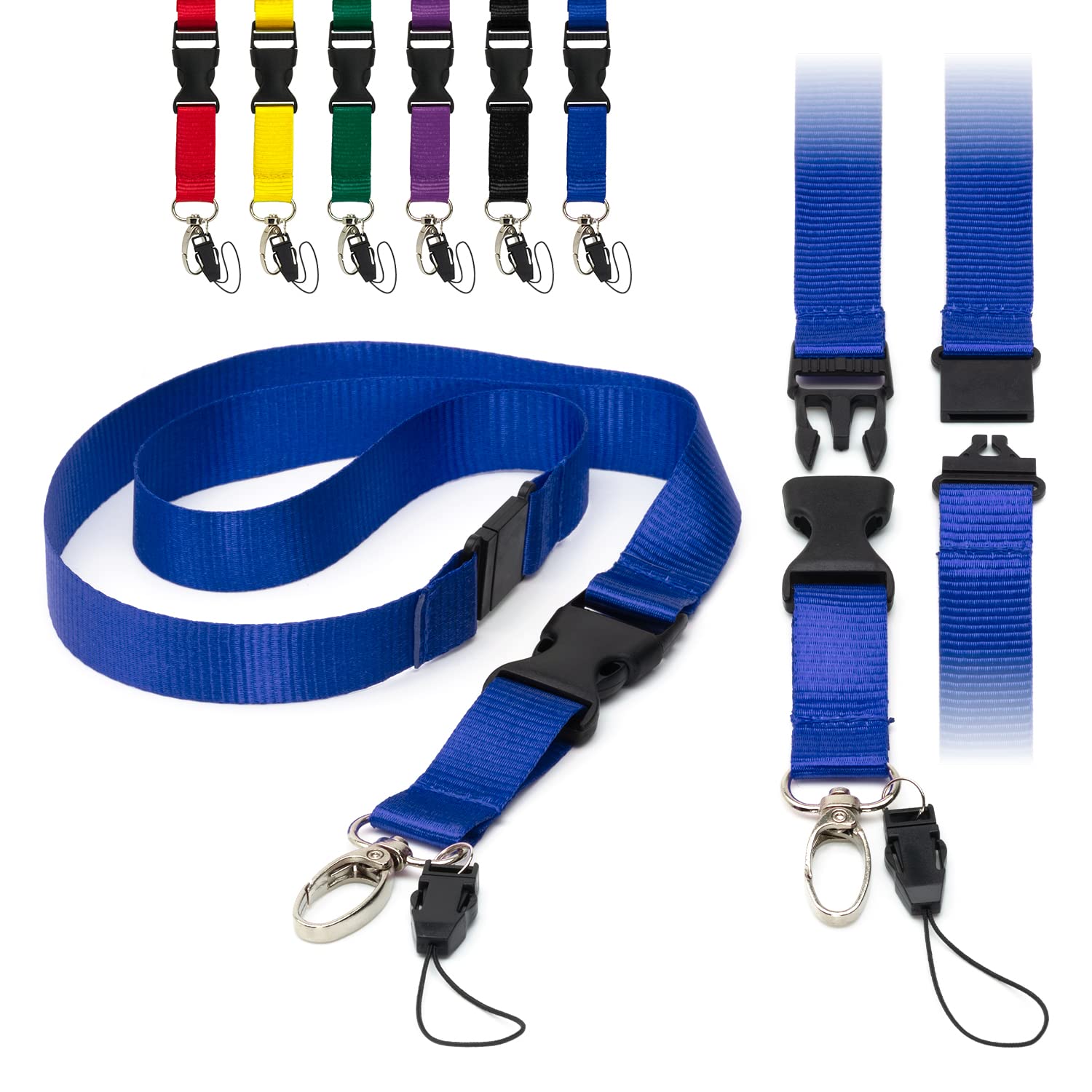 Blue Detachable 2cm Flat Lanyards with Buckle, Safety Breakaway Pull, Metal Clip, and Loop String ID Badge Holders Lanyard Neck Strap by LanyardsTomorrow Pack of 10