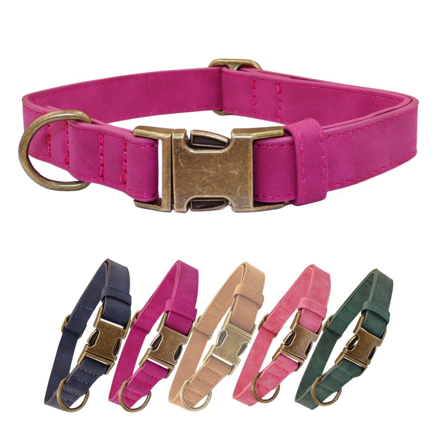 THAIN Soft Leather Dog Collar, Heavy Duty Metal Buckle Padded Dog Collar Quick Release, Adjustable Pet Collar for Small Medium Large Dogs Breeds (Hot Pink, S)