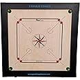 T TABAKH Precise Finest 12mm Carrom Board with Coins, Striker, and Powder, Black, 4 Players, Ages 7 and Up