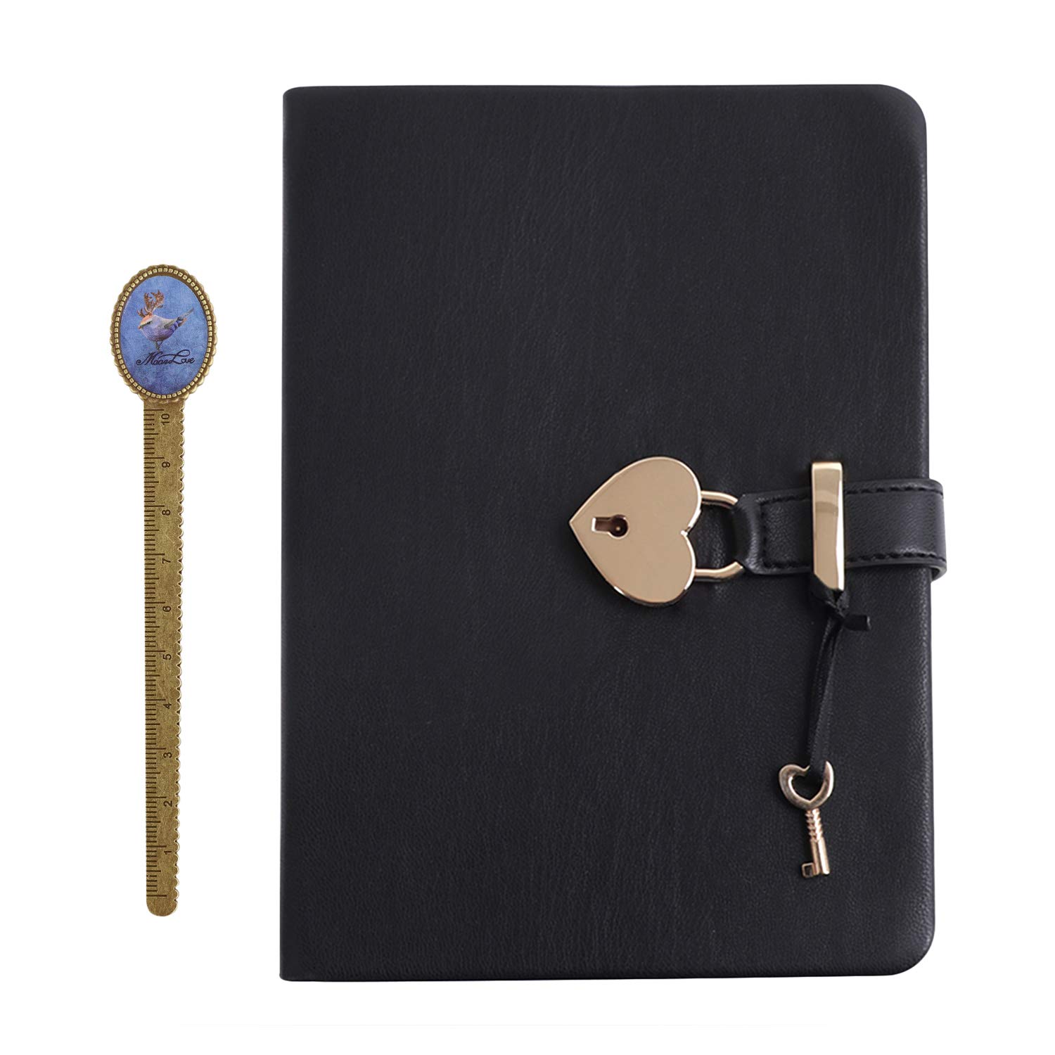 RUIXIA Heart-Shaped Lock Leather Journal - Vintage Secret Diary Notebook with Key, 320 Lined Pages A5 Writing Notebook Travel Writing Notepad for Women, Girls Gift