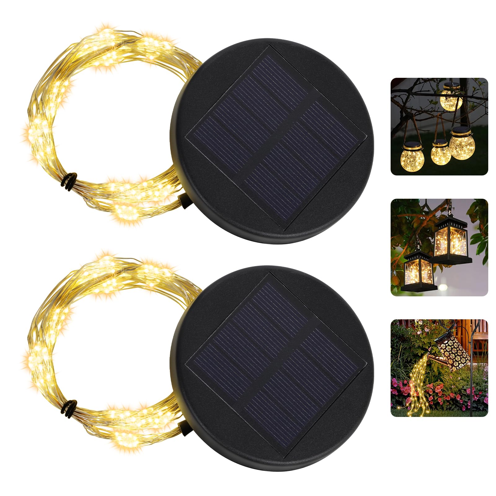 Solar Lights Replacement Top for Lantern : 7cm Replacement Solar Light Top with 135 LED and 80cm String Lights - DIY Decor for Watering Can Lights Mason Jar Outdoor Garden Lanterns （2Pcs, Warm White）