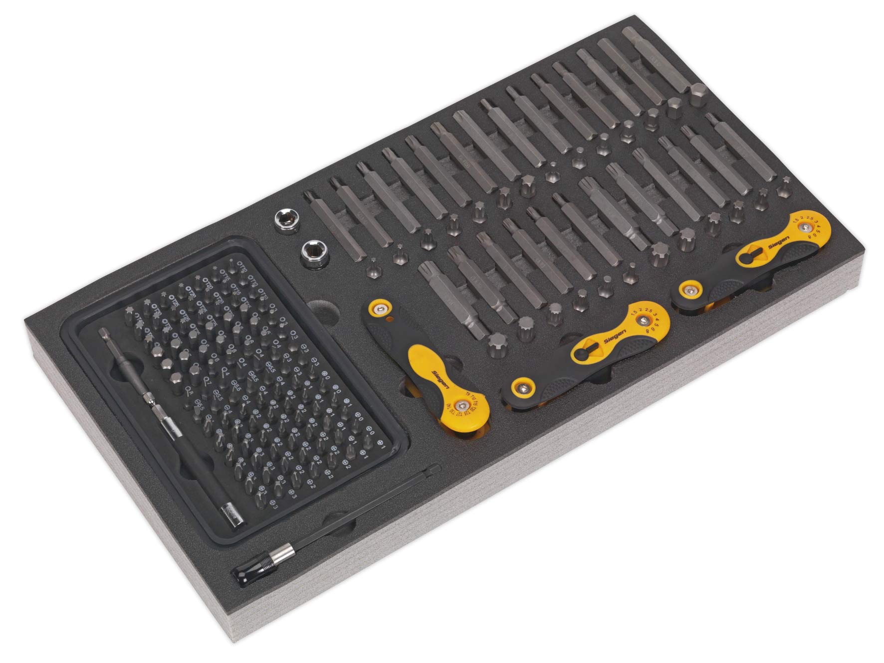 Sealey S01126 Tool Tray with Specialised Bit and Folding Hex Key, 192 Pieces