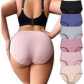 NESBRE Women's Cotton Underwear Pack High Waisted Hipster Panties Full Coverage Ladies Briefs for Work, Yoga & Sleep 6-Pack