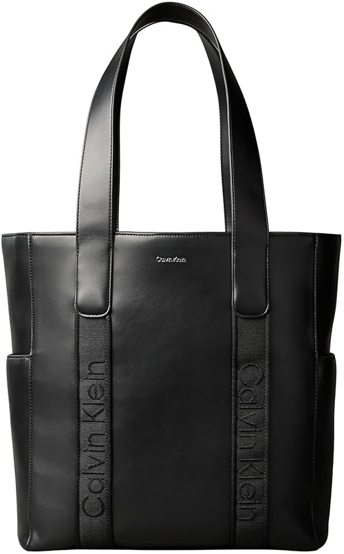 Calvin Klein Women's WEBBING STRAP TOTE LV04F3289G Tote, Black (BLACK/OLD SILVER), One Size