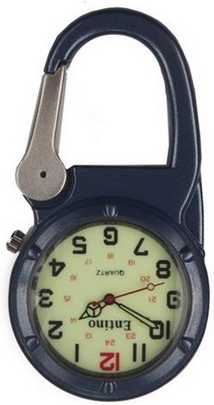 Entino Unisex Pocket FOB Watch Silver Clip on Blue Carabiner Luminous Face Sturdy Doctors Nurses Paramedics Analog Display Quartz Movement