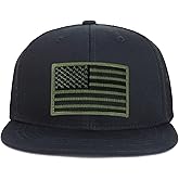 Armycrew Youth Kid's Olive American Flag Patch Flat Bill Snapback Trucker Cap