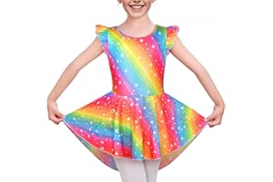 LUOUSE Elegant Girls Ballet Leotard with Skirt - Flutter & Ruffle Sleeves, Perfect for Dance & Gymnastics