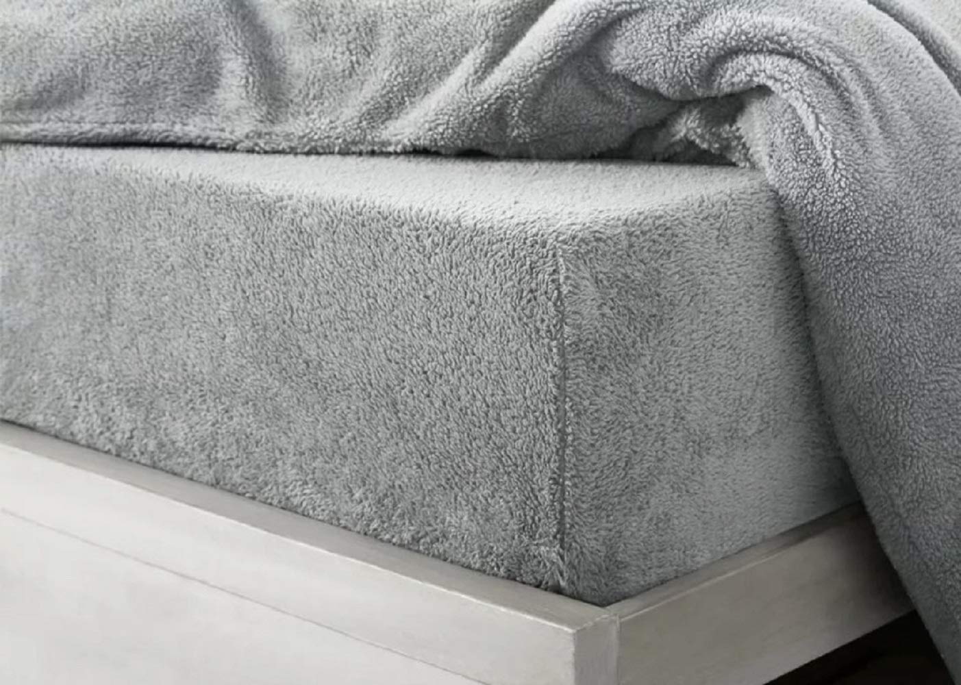 Glamptex Deep 30CM Teddy Bear Fur Sherpa Fleece Fitted Sheet, Single Double King Super (Silver Grey, Double)
