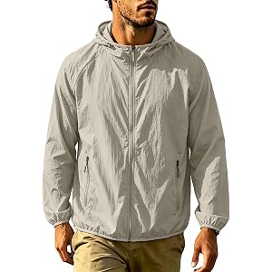 Xiaojmake Men's UPF 50+ Sun Protection Hoodie Jackets Light Long Sleeve Zip Performance Shirts Outdoor Hiking Fishing Shirt