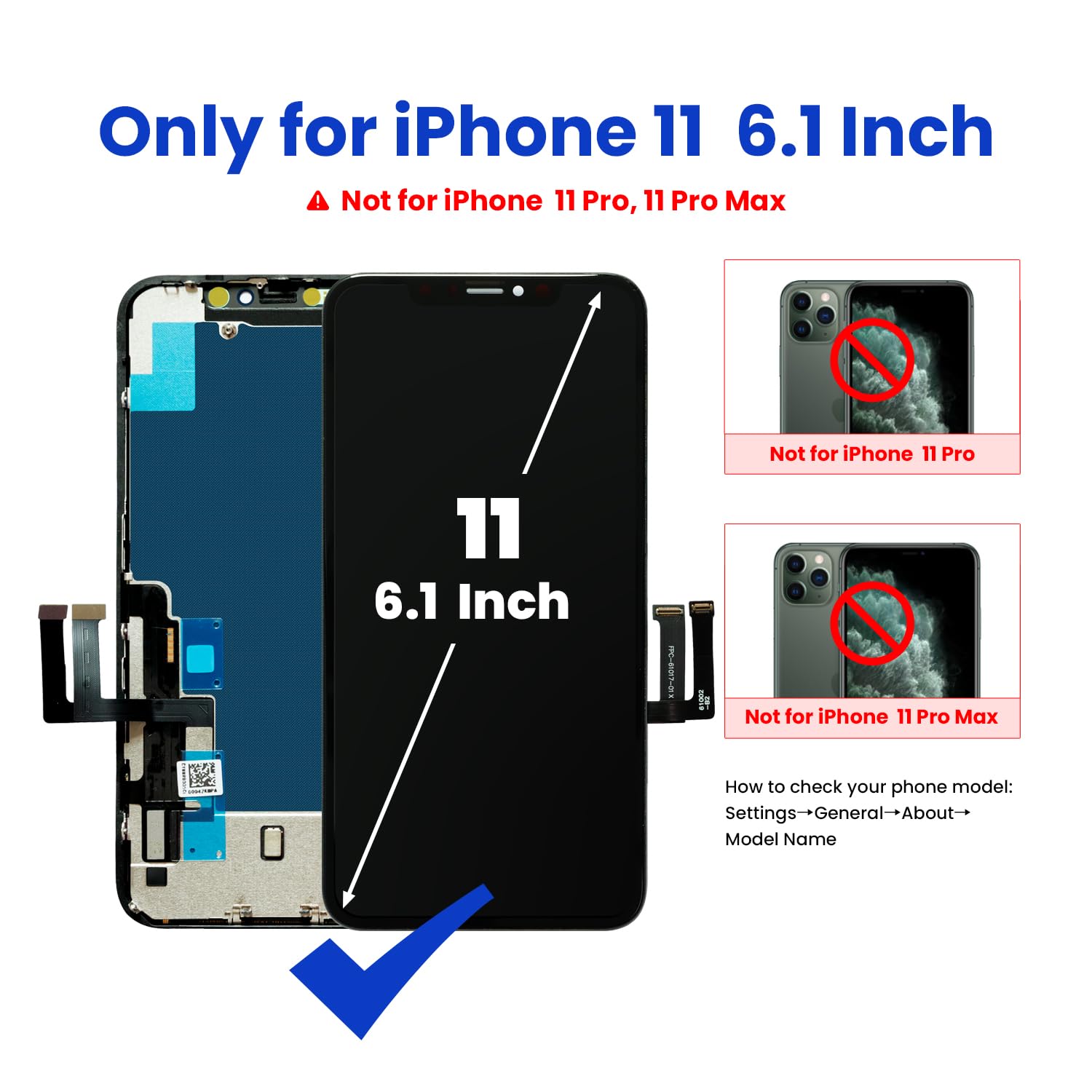 for iPhone 11 Screen Replacement 6.1″ Genverdix, 3D Touch LCD Display Repair kit, Digitizer Assembly with Tools Set, Tempered Glass, Waterproof Frame Adhesive