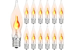 SOTOPOO 12 Count Halloween Flickering Flame Lights Bulbs, C7 Fake Fire Bulbs / E12 Flickering Flame Bulb, Fall Halloween Window Candle Light Bulbs, Christmas Halloween String Light Bulbs Replacement