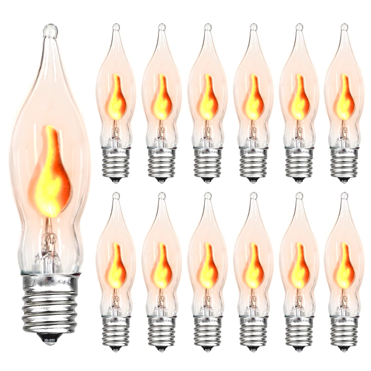 Photo 1 of SOTOPOO 12 Count Halloween Flickering Flame Lights Bulbs, C7 Fake Fire Bulbs / E12 Flickering Flame Bulb, Fall Halloween Window Candle Light Bulbs, Christmas Halloween String Light Bulbs Replacement