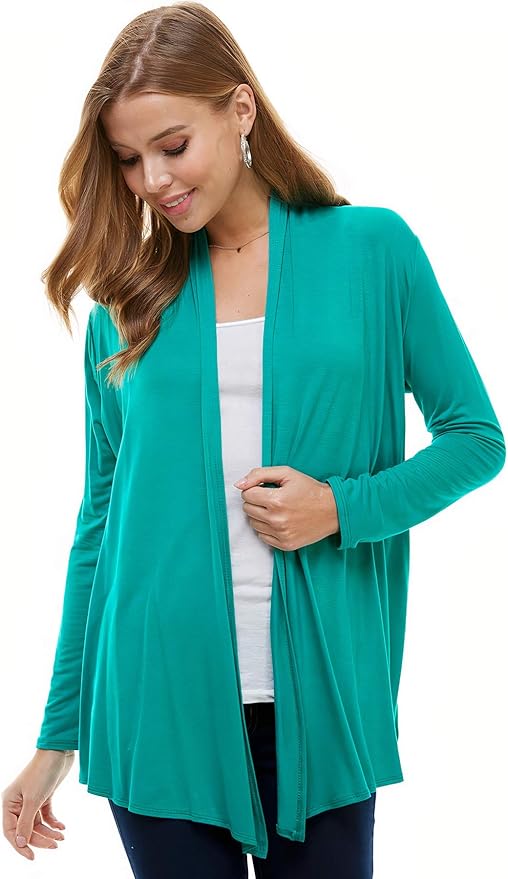 Women's Rayon Span Open Front Drape CardiganKelly GreenMedium Amazon
