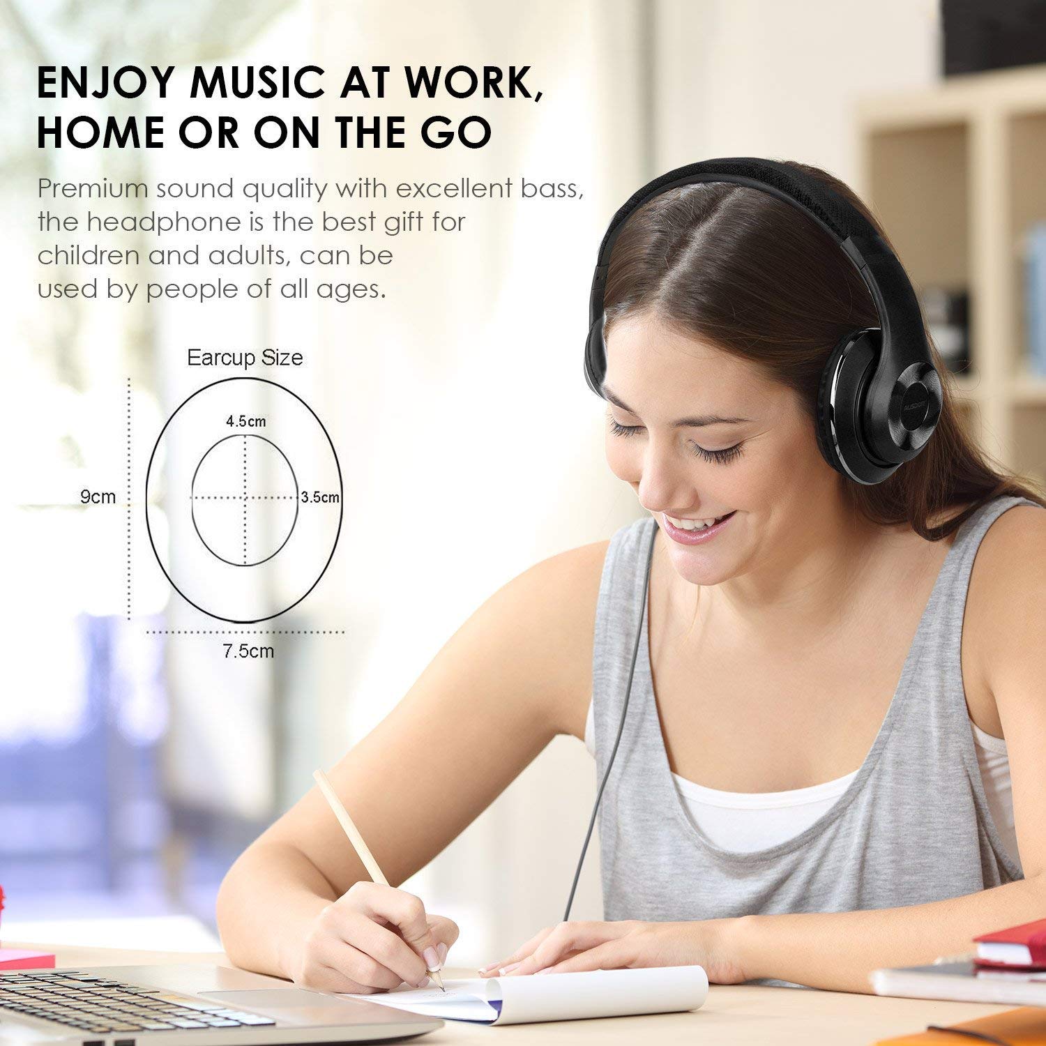 Ausdom F01 Kopfhörer Hi-Fi Stereo On-Ear Kopfhörer Ohrhörer mit Mikrofon 3.5mm-Anschluss Gaming Headset für PC, Desktop, Laptop, Tablet, iPhone 6s/6s Plus/6/SE/5s/5/4, Samsung Huawei Kinder Smartphone Headphone(Schwarz)