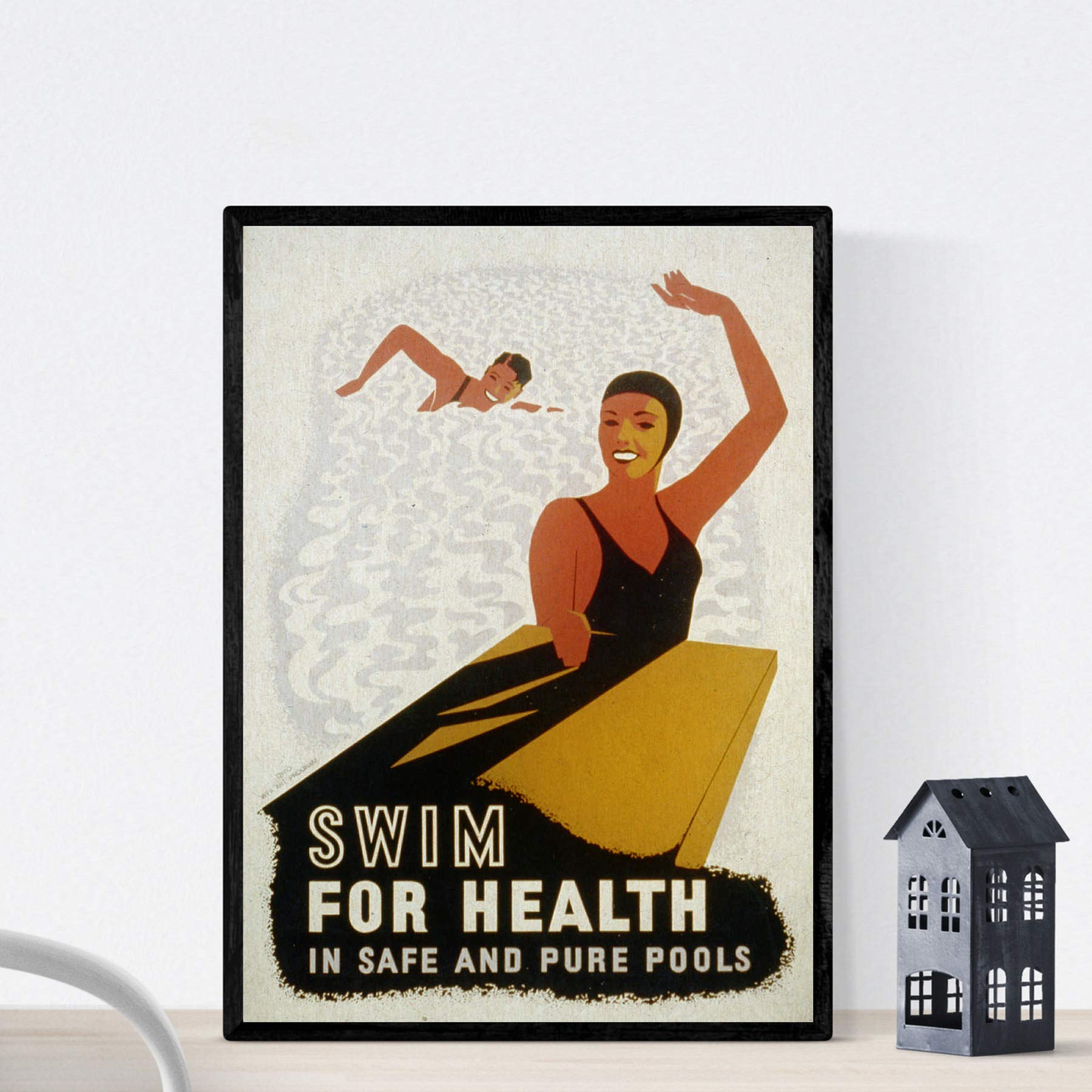 Nacnic Vintage Poster Camapaña vintage poster on swimming. Swim for health. A4 size — image 1