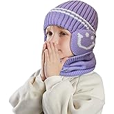 Kids Winter Hat and Scarf Set – 2PCS Warm Knit Ear Covering Beanie & Infinity Scarf for Boys Girls 4-10 Years