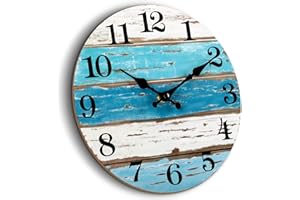 CHYLIN 16 Inch Wall Clock, Large Outdoor Clocks for Patio, Pool Beach House Decor Tropical Clocks for Walls, Nautical Coastal Themed Blue Clock for Lake House, Bathroom, Living Room, Kitchen (16")