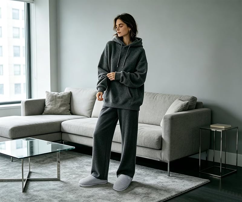 Damen Hausschuhe mit Memory Foam Waffel Oberteil Winter Warme Plüsch Pantoffeln für Damen 2025 Bequem Trendy Rutschfeste Haus Indoor Slide Slippers Schuhe Plüsch Grau Größe EU 36 — Foto 3 von 7