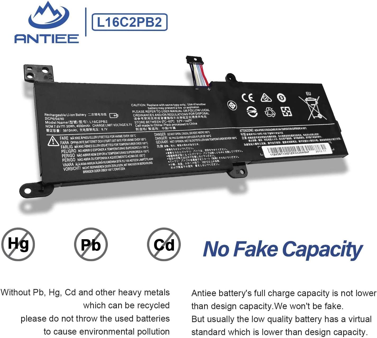 ANTIEE L16C2PB2 Laptop Battery Compatible withLenovo IdeaPad 320-14AST 320-14IAP 320-14IKB 320-14ISK 320-15ABR 320-15AST 320-15IAP Series L16L2PB2 L16L2PB1 L16S2PB1 L16C2PB1 7.6V 30Wh 4030mAh - Image 5