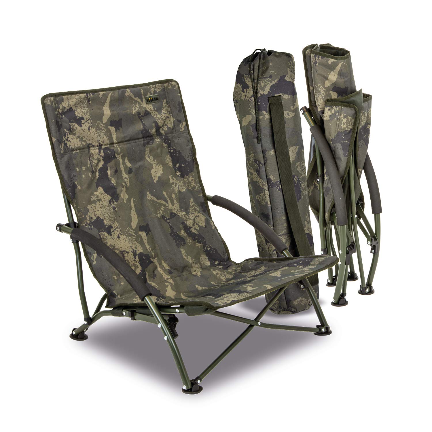 Solar Tackle - Undercover Adjustable Fishing and Camping Chair for Adults, Camouflage Heavy Duty Folding Low Portable Seat for Outdoor, Beach and Picnics, Carry Bag Included, 50x42x67cm