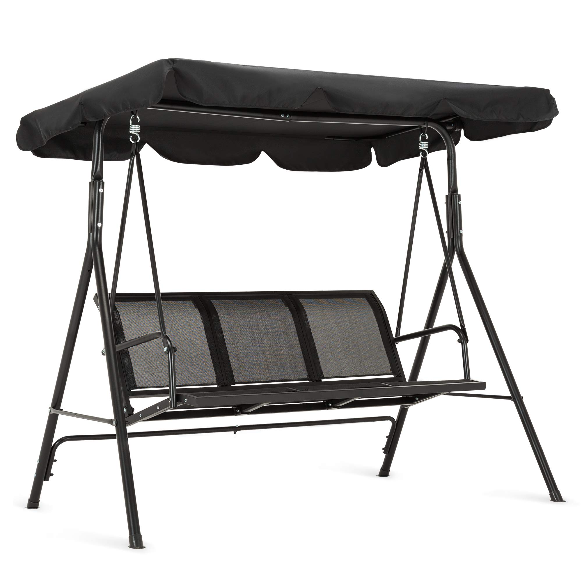 Mcombo Outdoor Patio Canopy Swing Chair 3-Person, Steel Frame Textilence Seats Swing Glider, 4507 (Black)