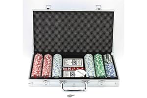 Tradeopia Premium 300 Pieces Poker Set with Aluminum Carrying Case, includes Poker Chips, 1 Dealer Chip, 2 Deck of Cards, 5 Red Dice, Texas Holdem Poker Set
