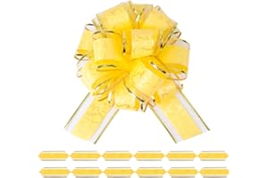 FORBINBO 12Pcs Heart Gift Wrap Pull Bows, Large 6 Inch Assorted Gift Pull Bows, for Presents,Christmas Party Birthday Gift for Wrapping Boxes,Valentine's Day Gift Decorations (Yellow)