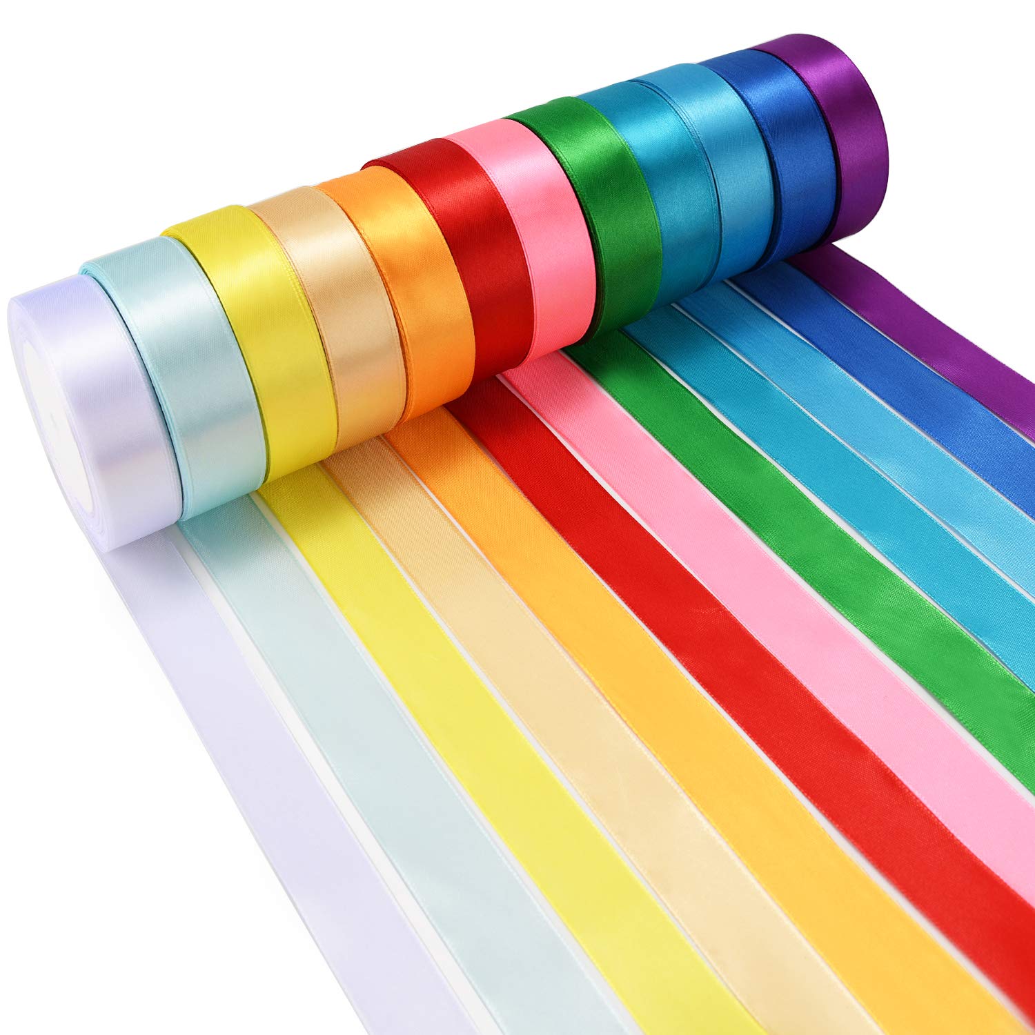 12 Colours 300 Yards Double Sided Satin Ribbon Rolls 25mm Wide, 25 Yard