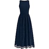 dowerme Women Summer Dresses 2026 Casual Sleeveless Crewneck A-Line Boho Lace Eyelet Cotton Tank Maxi Dress with Pockets