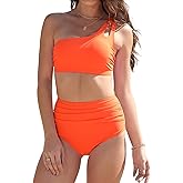 Buauty Women's Bikini Swimsuits Two Piece Tummy Control 2025 Swimsuits Bathing Push Up Suit with High Waisted Cheeky Swim Bikini Bottom One Shoulder Top