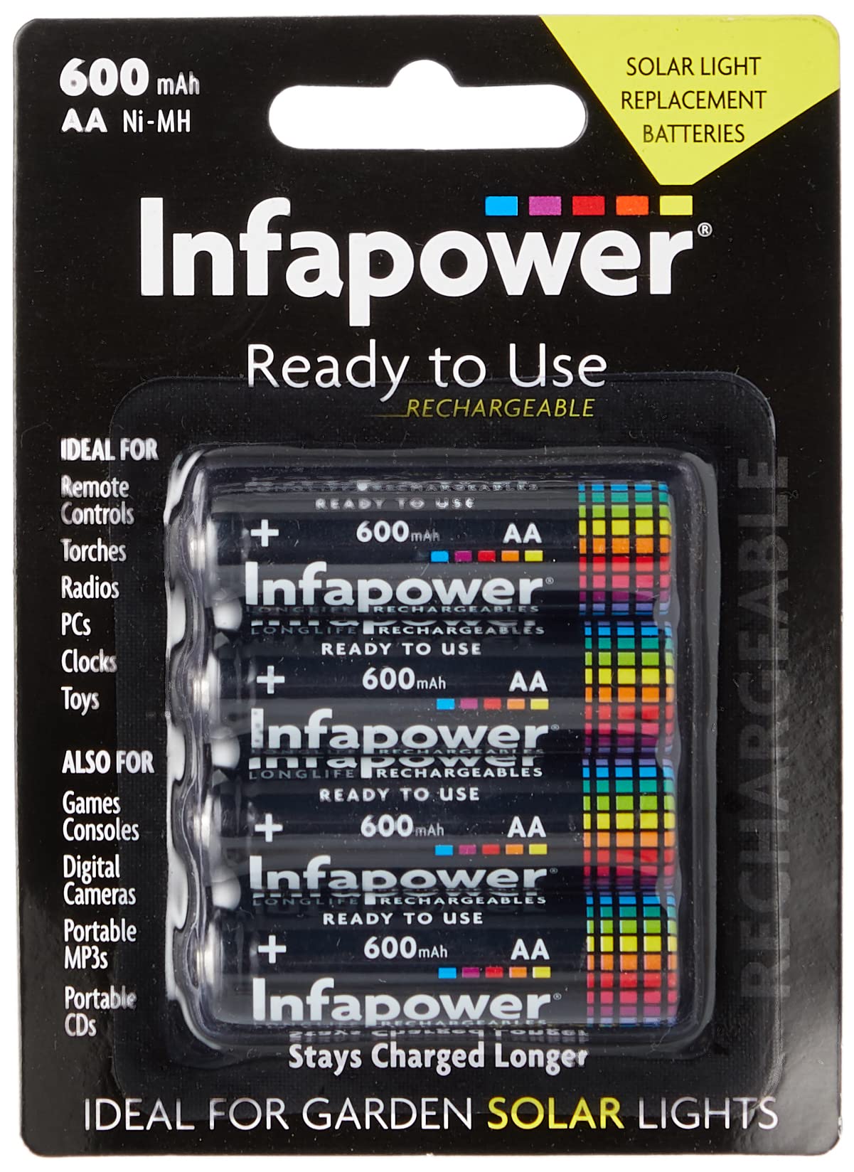 Infapower AA 600mAh Solar with 4 Rechargeable Batteries