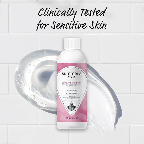SUMMER’S EVE SIMPLY SENSITIVE DAILY GENTLE ALL OVER FEMININE BODY WASH, REMOVES ODOR, FEMININE WASH PH BALANCED, TRAVEL SIZE 3 FL OZ, 3 PACK