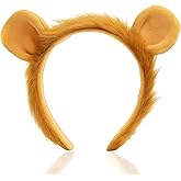 JazSwirl Lion Ears Headband, Brown Plush Lion Headband, Soft Animal Ear Headbands, 15x20cm Furry Lion Ears for Party Events