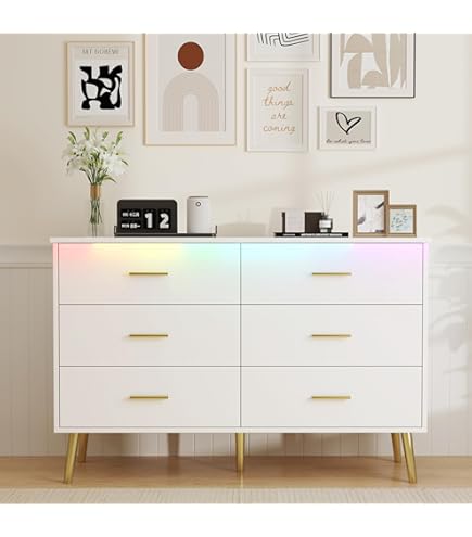 Amazon.com: CARPETNAL White Dresser and Nightstand 3 Piece Set for Bedroom,  1 X White and Gold 6 Drawer Dresser, Nightstand Set of 2 with Gold Handle  for Bedroom : Home & Kitchen