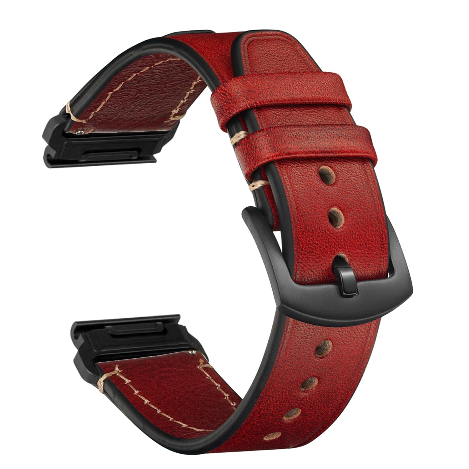CeiBand Leather Strap for Garmin QuickFit 26 mm 22 mm, Soft and Comfortable Leather Bracelet, Replacement Watch Band for Women and Men - Red