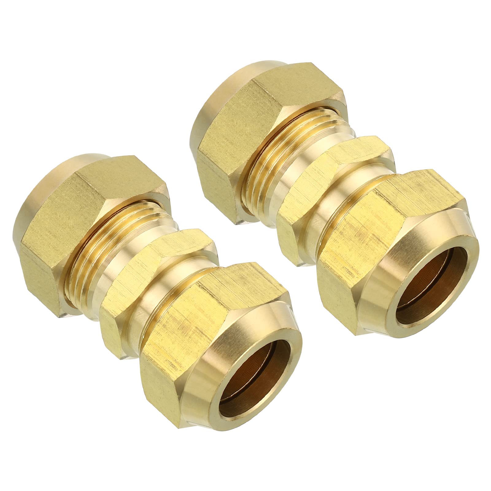PATIKIL 3/4" OD Brass Flare Union Connector, 2 Set Air Conditioning Copper Double Pipe Extension Joint Connectors Pipe Hose Fitting with Nut, 1.85 x 1.06inch