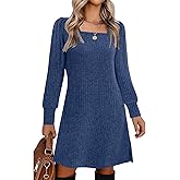 Womens Ribbed Knit Sweater Dress Long Sleeve Square Neck Fall Winter Dresses