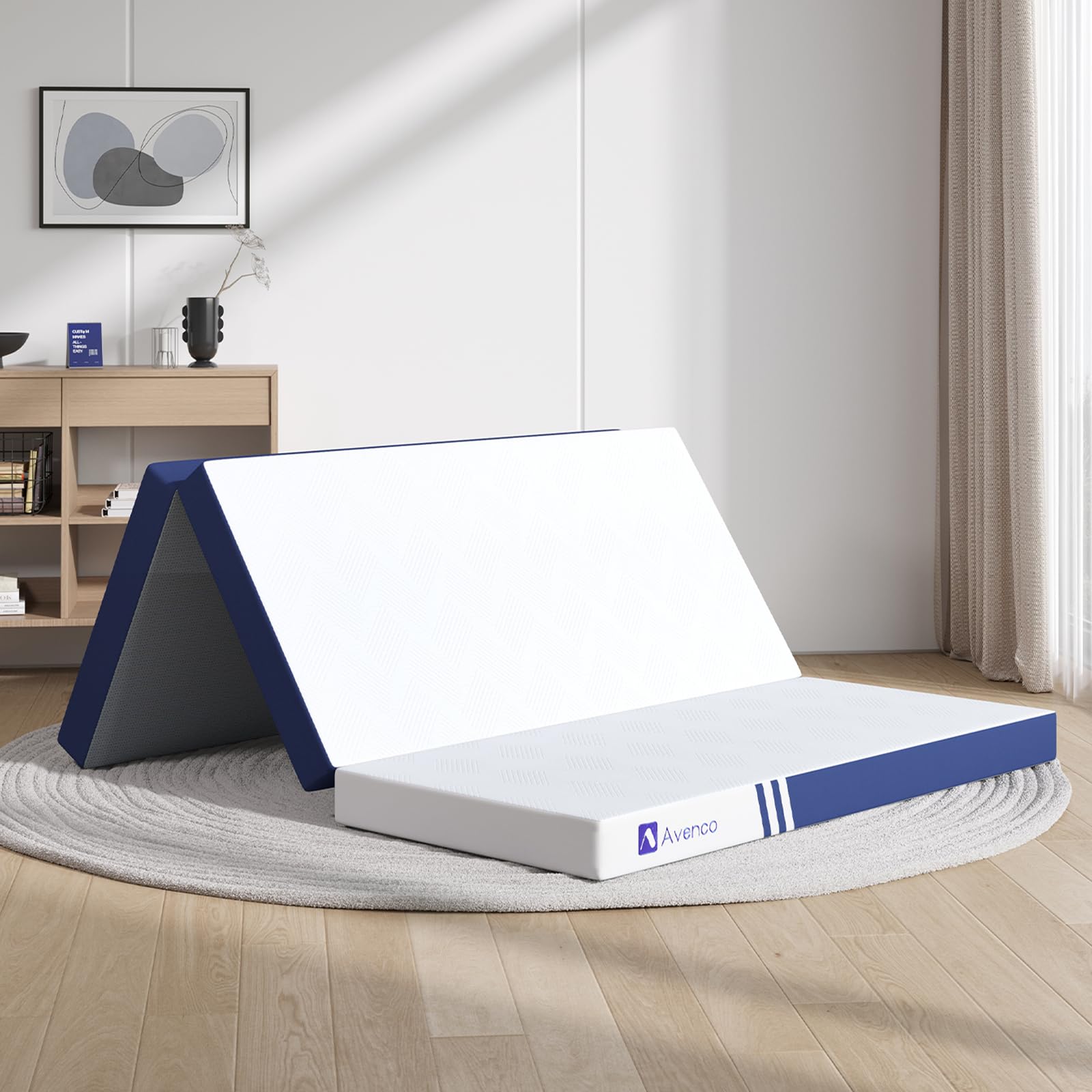 Photo 1 of [Stock photo not the same, it's a Bifold] Avenco Foldable Mattress Queen, Folding Mattress 4 Inch Memory Foam, Trifold Mattress Portable with Removable Cover & Detachable for Guest Room/Caravan/Camping/Travel, Queen Size 60"x27[54]"x4"[unfolded]