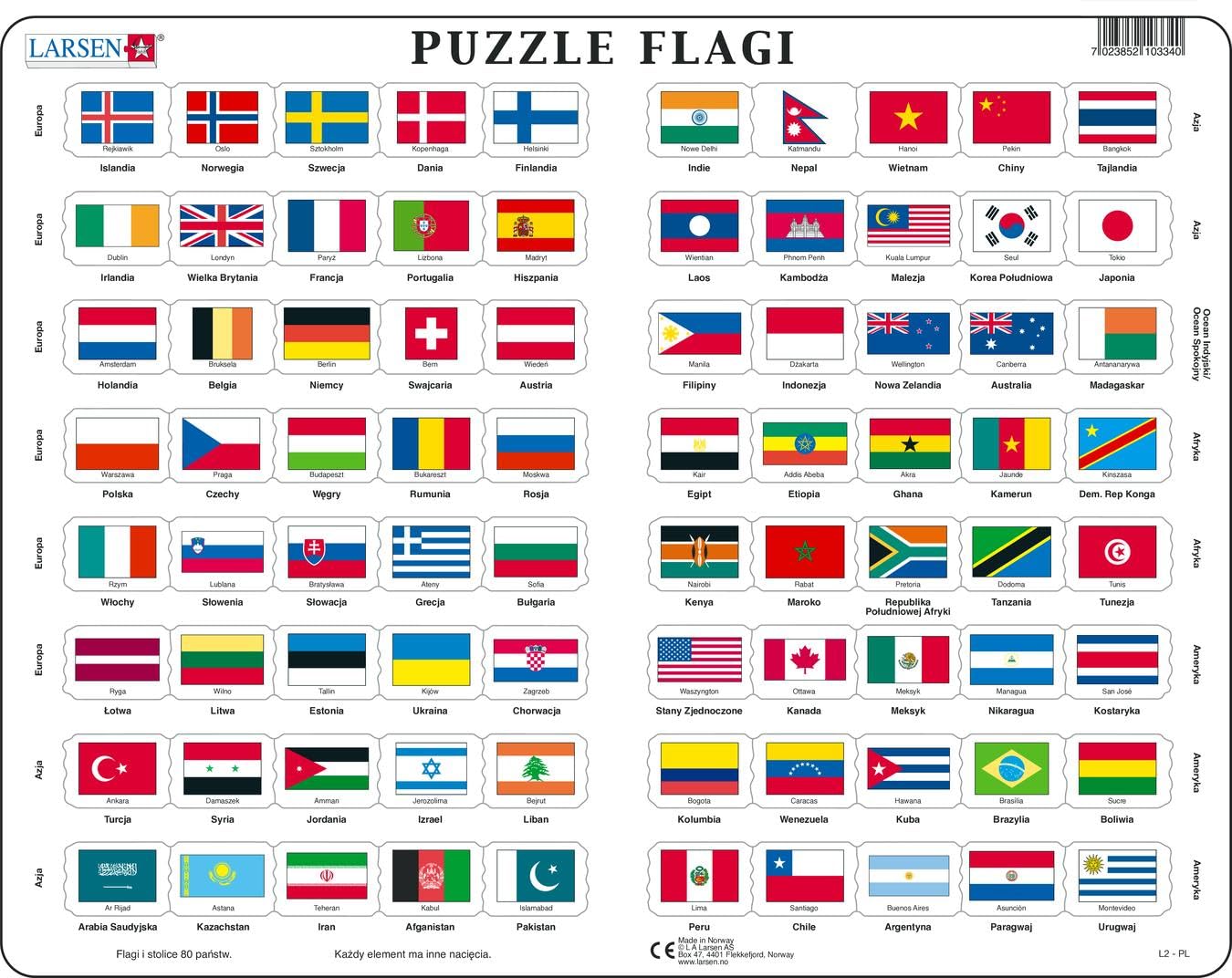 Larsen L2 Flag-Puzzle, Polish Edition, 80 Piece Boxless Tray & Frame Jigsaw Puzzle