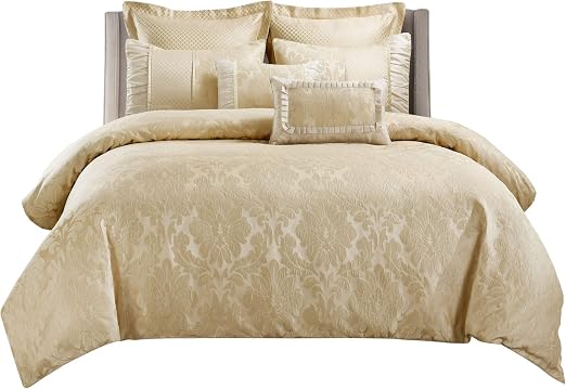 Amazon Com Sheetsnthings Jacquard King Size Comforter Set 12pc Bed In A Bag Includes Sara Beige Duvet Cover Set Down Alternative Comforter Bed Sheets Kitchen Dining