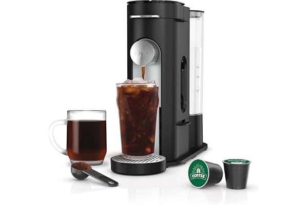 Ninja PB040C Pods & Grounds Single-Serve Coffee Maker, K-Cup Pod Compatible, 56-oz. Reservoir, Iced Coffee Maker, Black