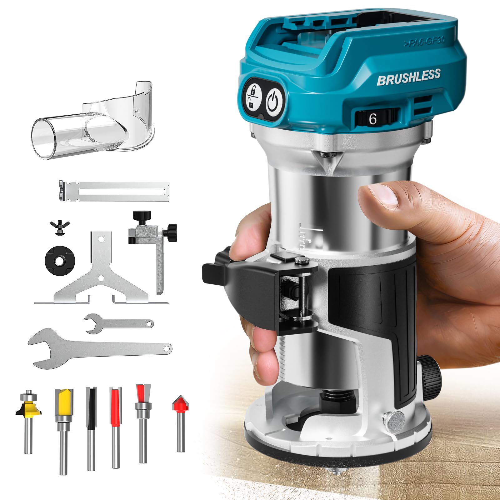 Cordless Wood Trimmer Router – For Makita LXT BL18 18V Battery, Brushless Motor, 6 Variable Speeds, Blue