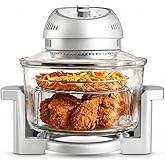 Granitestone 16Qt Large Glass Air Fryer Non Toxic – Family Sized Airfyrer Cooker with 3 Cooking Sections, Stainless Steel Rac