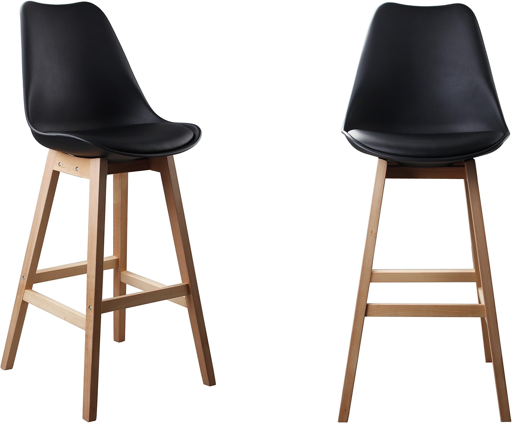 Attraction Design Bar Stools with PP seat PU Cushion Foam Inside Beech Leg Set of 2 (Black)